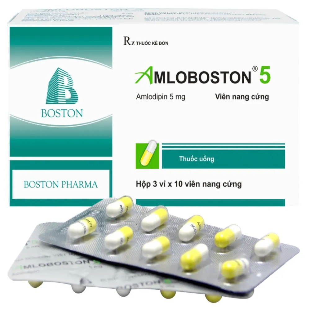 AmloBoston 5mg (H/30v) - Thuốc điều trị cao huyết áp, đau thắt ngực (3 vỉ x 10 viên)
